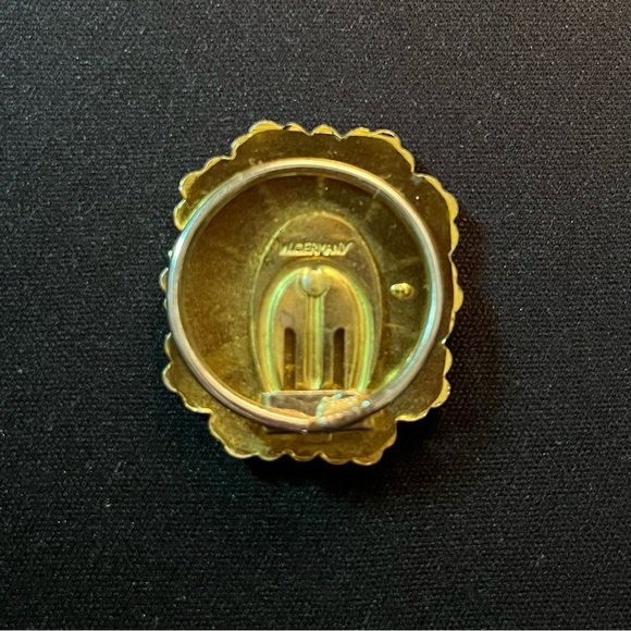 Vintage W. Germany Tiger's Eye Amber Scarf Clip Glass Cabochon Marked - Picture 2 of 3